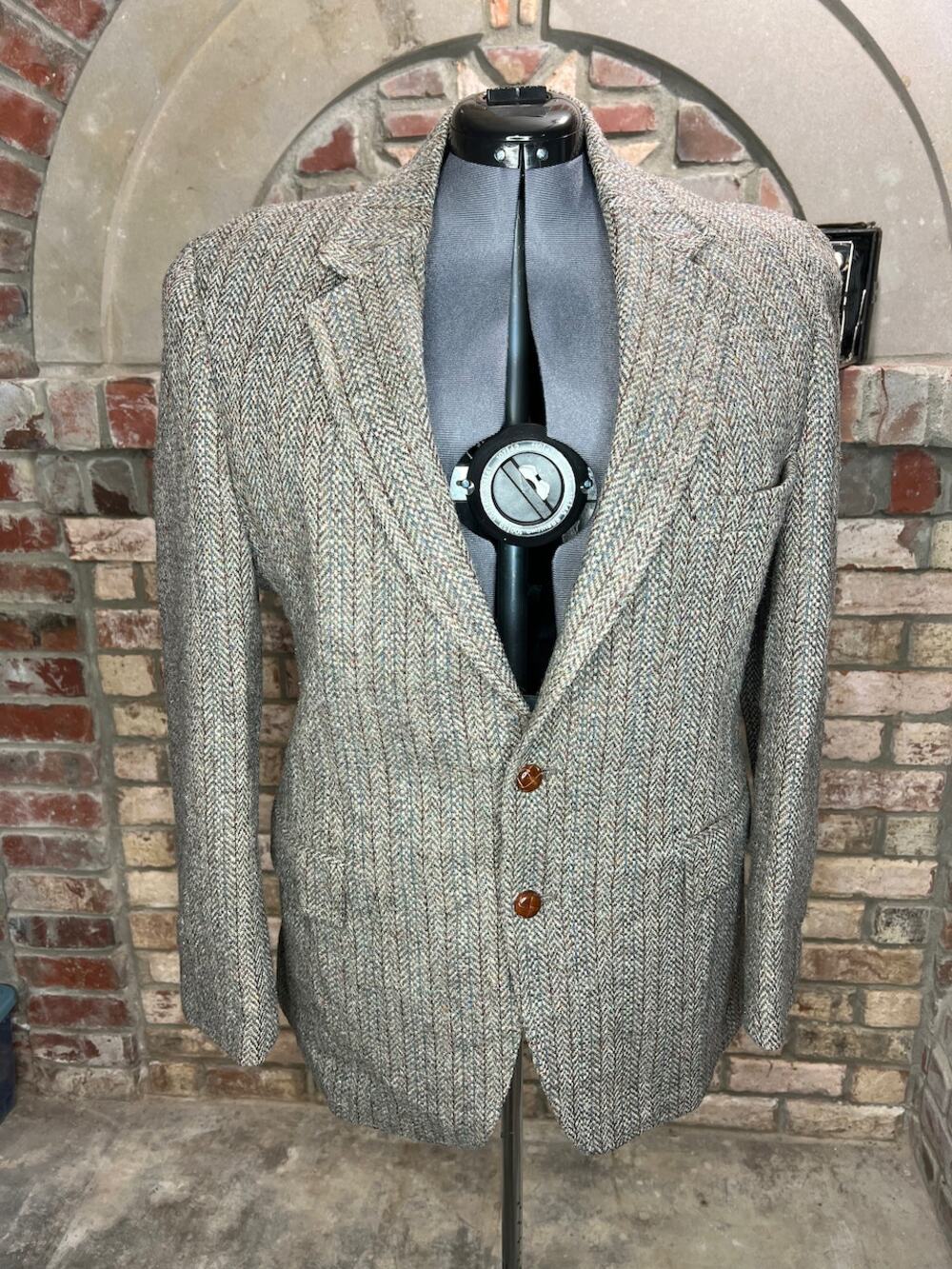 blazer herringbone Vintage 1980s gray blue brown